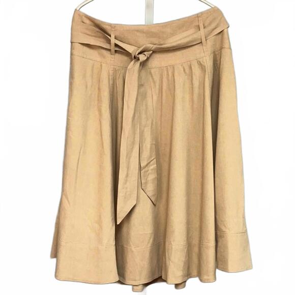 Theory Dresses & Skirts - Theory Camel Pleated A-Line Skirt with Tie Waist Size 10